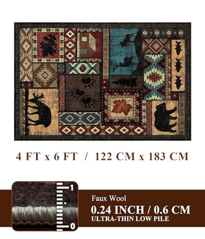 YIHOUSE Washable Rustic Cabin Area Rugs 4x6 Brown - color: Brown, size: 4' x 6' (Rectangular)