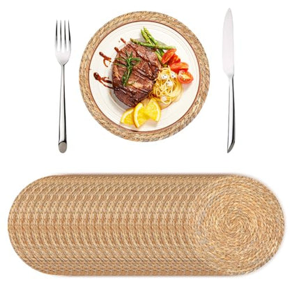 12" Set of 24 Woven Rattan Placemats, Boho Farmhouse Table Mats