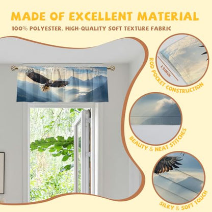 Eagle Valance Curtain for Windows 2 Pack Rustic Sun Soaring Mountain Cloud Blue Sky Rod Pocket Window Treatments Short Curtains for Kitchen Windows Bathroom Bedroom 54x18 Inch - color: Eagle