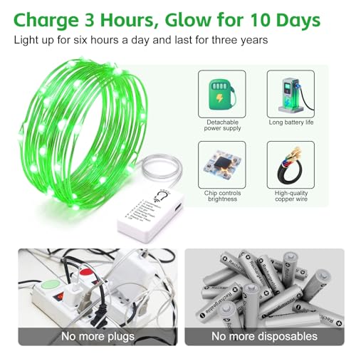 8 Pack Rechargeable LED Fairy Lights 7Ft 20LED Battery Operated - color: Green
