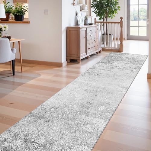 Abstract Washable 2x10 Runner Rug: Non Slip Rugs for Kitchen Neutral Grey - color: Grey, size: 2' x 10' (Runner)