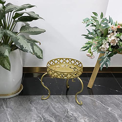 OwnMy Gold Metal Round Plant Stand Indoor Outdoor Iron Flower Pot Holder - color: Gold