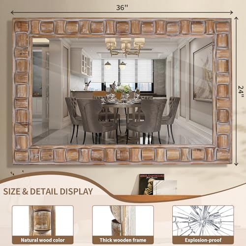 36x24 Inch Rustic Rectangle Wall Mirror - color: C - Rectangle - 36x24 in