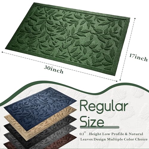 Boho Green Floral Leaves Outdoor Indoor Entrance Doormats, Absorbent Durable Heavy Duty Welcome Front Door Mat,Thick Natural Rubber Back,Easy Clean Entryway Mat 17x30 Inch, Low Profile - color: Tulip-green, size: 1'5" x 2'6" (Rectangular)