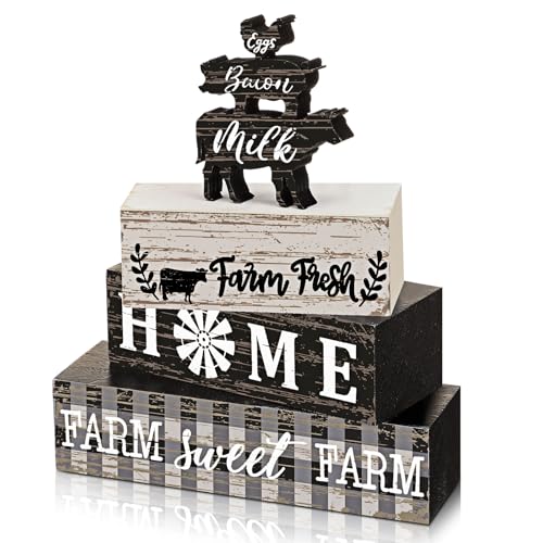Geelin 4 Pcs Farm Animal Wooden Table Decor Cow Rooster Pig Farmhouse Signs - style: Farm