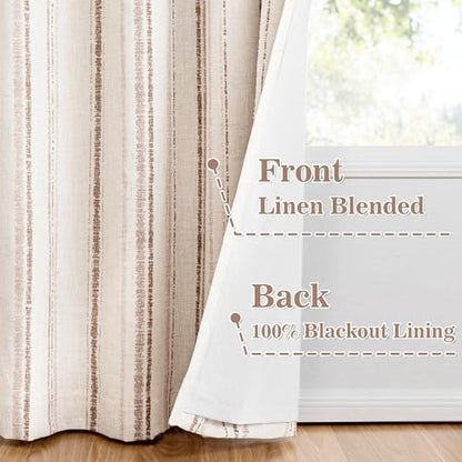 MYSKY HOME Farmhouse Striped Linen Curtains 100% Blackout 52Wx84L,2 Panels - color: Taupe/Blackout, size: 52"W x 84"L (Pack of 2)
