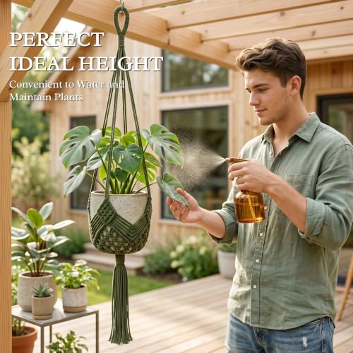 Boho Macrame Plant Hanger with Hooks, Rope Hanging Baskets for Plants - color: Green 2pack Pots Not Included
