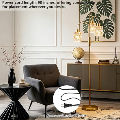 Amber Glass Floor Lamp 3-Light 70" Gold Dimmable Modern Tall Standing Lamps - color: Amber Cylinder-Gold
