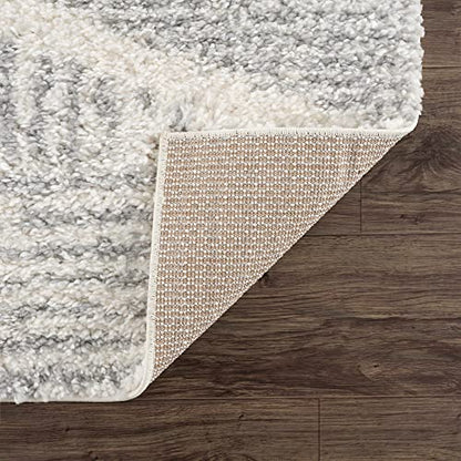 Hauteloom Winnebago Moroccan Farmhouse Living Room Bedroom Shaggy Area Rug - Bohemian Shag Rug - Plush High Pile - Southwestern Boho Soft Carpet - Grey, Off White, Beige - 6'7" x 9' - color: Gray, Cream / Gala, size: 6'7" x 9' (Rectangular)