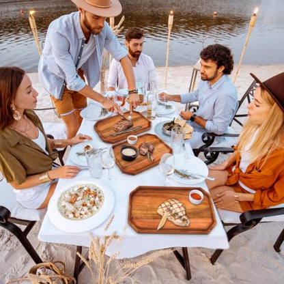 Dandat 12 Pack Wooden Serving Platter Acacia Wood Platters 14 x 10 Inch Rustic Serving Tray Rectangular Charcuterie Board Cheese Plate for Home Decor Dessert Vegetables Fruit Cookie - size: 14 x 10 Inch