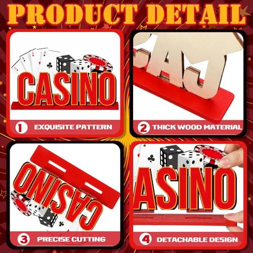 CroBlissful 6 Pcs Casino Theme Party Decorations, Casino Wooden Table Decor - style: Casino
