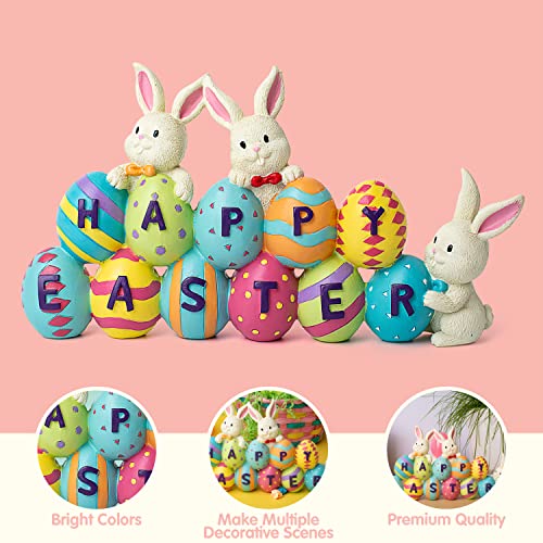 JOYIN Easter Bunny Carrots Resin Centerpiece Decor with The Word Spring Decoration Tabletop & Egg Figuring for Home and Office