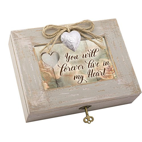 Cottage Garden You Will Forever Live in Heart Natural Taupe Wood Locket Music Box Plays Edelweiss