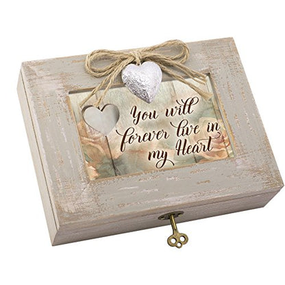 Cottage Garden You Will Forever Live in Heart Natural Taupe Wood Locket Music Box Plays Edelweiss