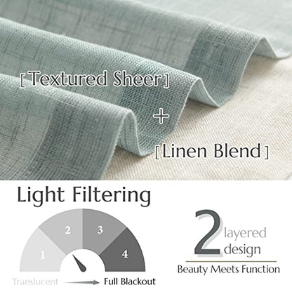 jinchan Kitchen Valance Curtain Double Layers, 50x16, 1 Panel, Frosty Green - color: Double Layer | Frosty Green, size: 50"W x 16"L (Pack of 1)