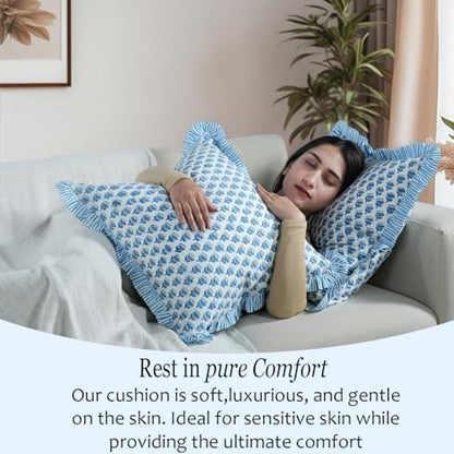 CPC Apatite Blue Block Print Ruffle Pillow Cover 16x16 Inch, Pack of 2 - color: Apatite Blue, size: 16" x 16" (Pack of 2)