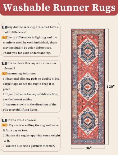 SERISSA 3x10 Washable Non Slip Boho Runner Rug for Hallway，Rust - color: Rust/Multi, size: 3' x 10' (Runner)