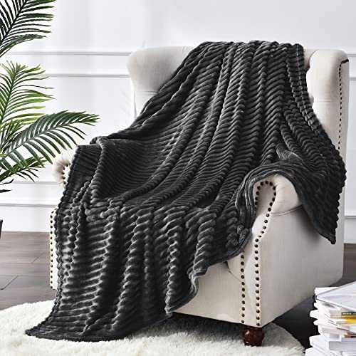 BEDELITE 3D Ribbed Jacquard Black Full Size Blankes for Bed, 84x90 Inch - color: Black, size: Full(84"x90")