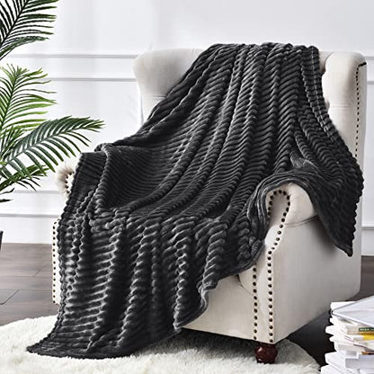 BEDELITE 3D Ribbed Jacquard Black Full Size Blankes for Bed, 84x90 Inch - color: Black, size: Full(84"x90")