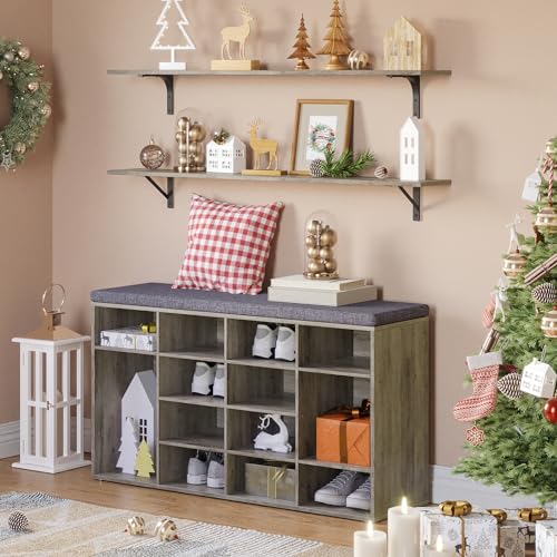 DINZI LVJ Long Wall Shelves, 47.3Inch Wooden Floating Shelves with Brackets - color: Grey Wash, size: 47.3 Inch