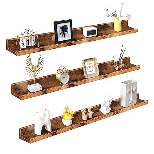 HOOBRO Floating Shelves, Wall Shelf Set of 3, 47.2 Inches Hanging Shelf - color: Rustic Brown, size: 47.2 Inches