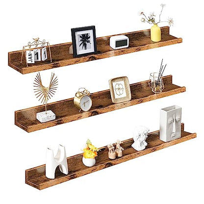 HOOBRO Floating Shelves, Wall Shelf Set of 3, 47.2 Inches Hanging Shelf - color: Rustic Brown, size: 47.2 Inches