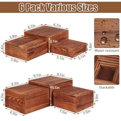6 Pack Buffet Risers and Stands, Wood Risers for Buffet Table, Party Decor