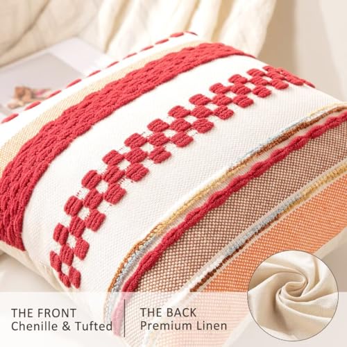 Boho Throw Pillow Covers Decorative Neutral Farmhouse Pillow case - color: Red Stripe