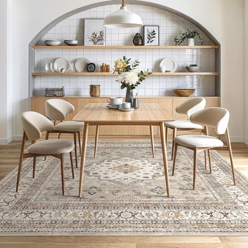 cotiled 6x6 Area Rug for Living Room, Washable, Traditional, Beige - color: Beige, size: 6' x 6' (Square)