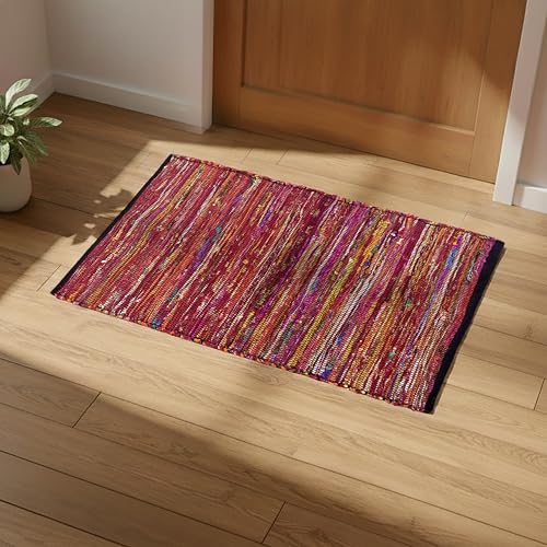 THE BEER VALLEY Chindi Woven Rug 2x3 Feet - Multi - color: Multi Cotton, size: 2 x 3 feet