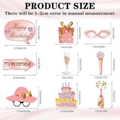 33PCS Glitter Birthday Photo Booth Props, LMSHOWOWO Rose Gold Party Photobooth Props Fun Selfie Props with Lips, Crowns, Flowers, Lipsticks for All Ages Girls Women Birthday Decorations