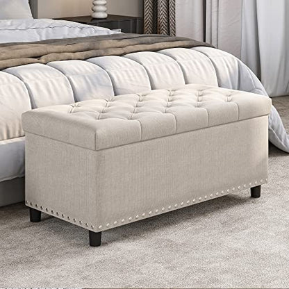 BELLEZE Storage Ottoman, Tufted Ottoman with Close Hinge, Foot Rest for Living Room (Beige, 31 inch) - color: Beige B