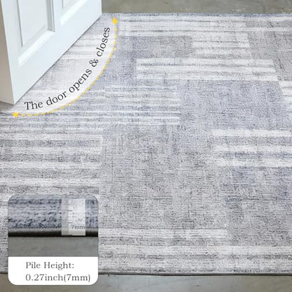 Washable Area Rugs 5'x7' Non-Slip Modern Abstract Soft for Living Room Entryway Bedroom Nursery, Print Pattern, Ash Tonal Gray - color: Flat Printed Ash Tonal Gray Rug, size: 5' x 7' (Rectangular)