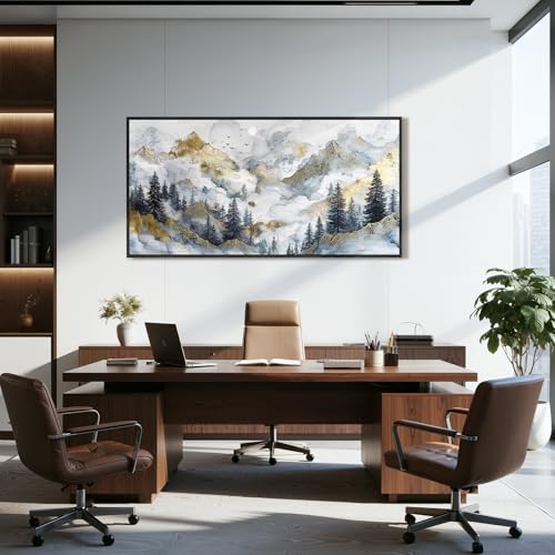 crmotu Nature Oversized Wall Art, Misty Mountain Landscape Pictures 29"x57" - color: Gold Mountain, size: 57"L x 29"W