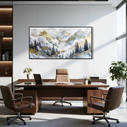 crmotu Nature Oversized Wall Art, Misty Mountain Landscape Pictures 29"x57" - color: Gold Mountain, size: 57"L x 29"W