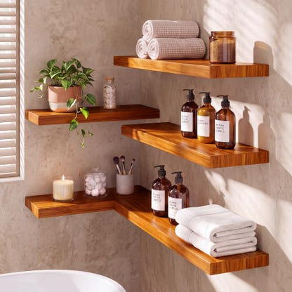 24" Teak Floating Shelves, Natural - Set of 2 - color: Natural Teak, size: 24"L, 2-Pack