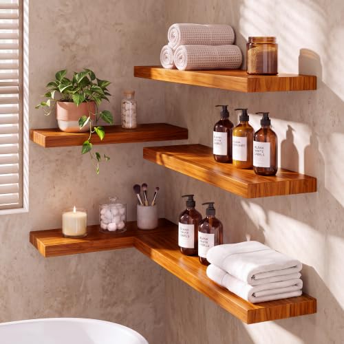 24" Teak Floating Shelves, Natural - Set of 2 - color: Natural Teak, size: 24"L, 2-Pack