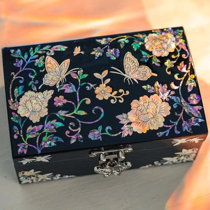 February Mountain Mother of Pearl Small Jewelry Ring Box - Gifts for best friends women, Thank you gifts, mom birthday gifts, Friendship Women Gifts Trinkets Keepsake Treasure box (Black-Butterfly) - color: Black-Butterfly