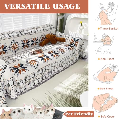 VOPHIA Couch Cover Blanket Boho Sofa Covers Reversible Two-Sided Woven Sofa Slipcovers for Christmas-Washable Thick Soft Throws Cover Blankets for Living Room Home Decor (Maple Leaf, Medium)