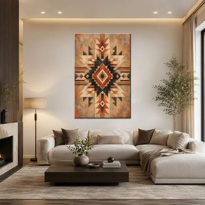 Southwestern Geometric Wall Decor, Rustic Desert Pattern Artwork, Boho Tribal Style Decor for Bedroom Office (Framed,Wrapped Canvas,24 * 36inch) - size: 24*36inch