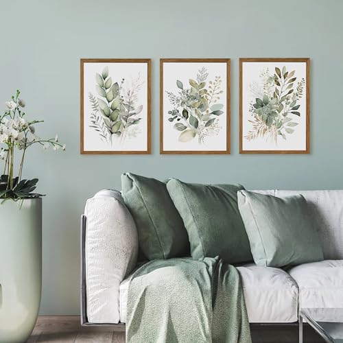 AVECCO 3 Pieces Green Watercolor Botanical Framed Canvas Wall Art 12x16 in - color: Sage Green Plant, size: 16"L x 12"W