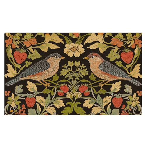 Vintage Floral Bird Welcome Door Mat, Boho Strawberry Birds Floral Flowers Botanical Decorative Artificial Coco Coir Doormat for Indoor Outdoor Porch Front Door Entrance Outside, 17x30 in - color: Boho Brid