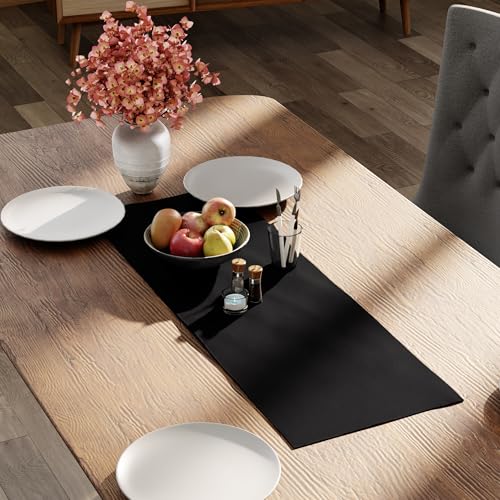 Encasa XO Table Runner, Cotton Canvas Dining Runner 13"x36" - color: Jet Black, size: 13x36 in