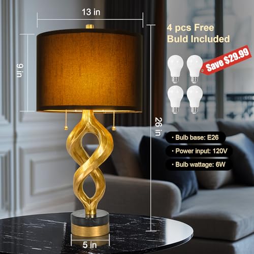 Scenkoy 26” Table Lamp Set of 2 for Bedroom Living Room, Antique Gold Leaf - size: 26 inches Gold Leaf -032