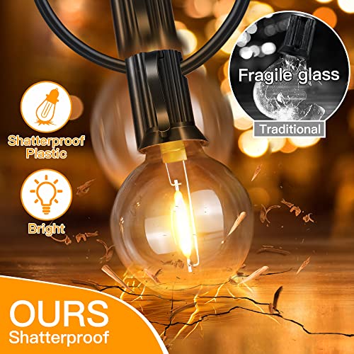 Ollny Outdoor String Lights, 25FT LED Patio Lights Waterproof Plug in - color: Black Wire, size: 25FT-Warm White