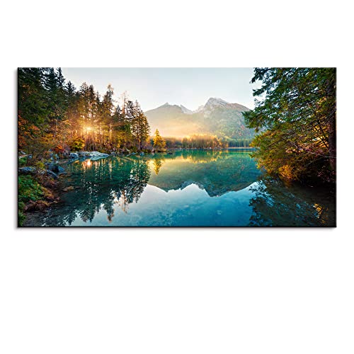 Autumn Lake Large Stretched Canvas Wall Art For Living Room Bedroom Home Decoration,Mordern Morning Sunrise View Print Picture Painting Decor Giclee Artwork,Gallery Wrapped Gift,Inner Frame(30x60) - color: Blue & Green Lake Landscape, size: 60"L x 30"W