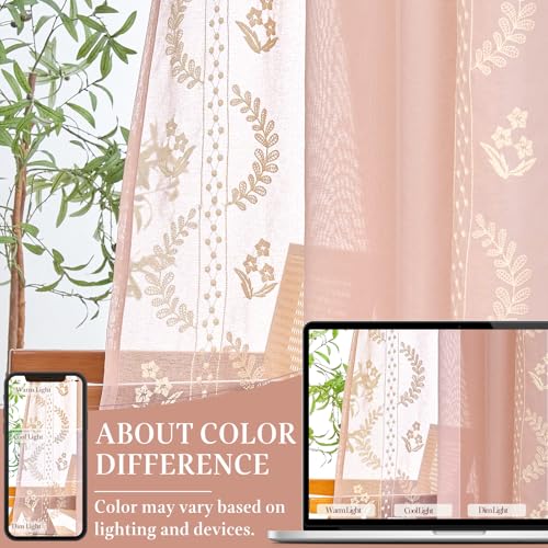 jinchan Floral Sheer Curtains, Back Tab 50x84 Inch, 2 Panels Pink - color: S | Pink, size: 50"W x 84"L (Pack of 2)