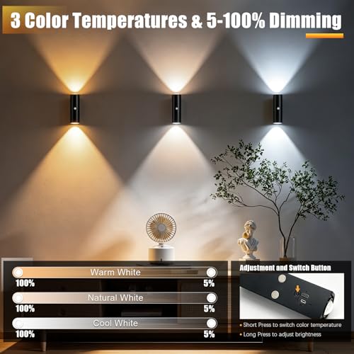 Motion Sensor Wall Light, Magnetic Rechargeable Wall Sconces - color: Black