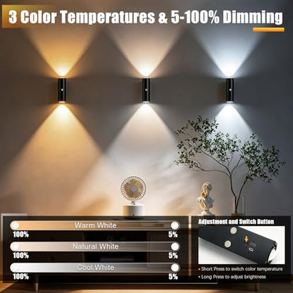 Motion Sensor Wall Light, Magnetic Rechargeable Wall Sconces - color: Black