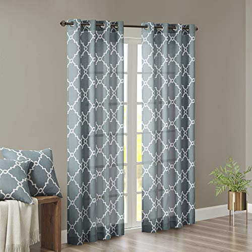 Madison Park Fretwork Print Window Curtain 1 Panel, 50x63 Blue/White - color: Blue/White, size: 50"W x 63"L (Pack of 1)